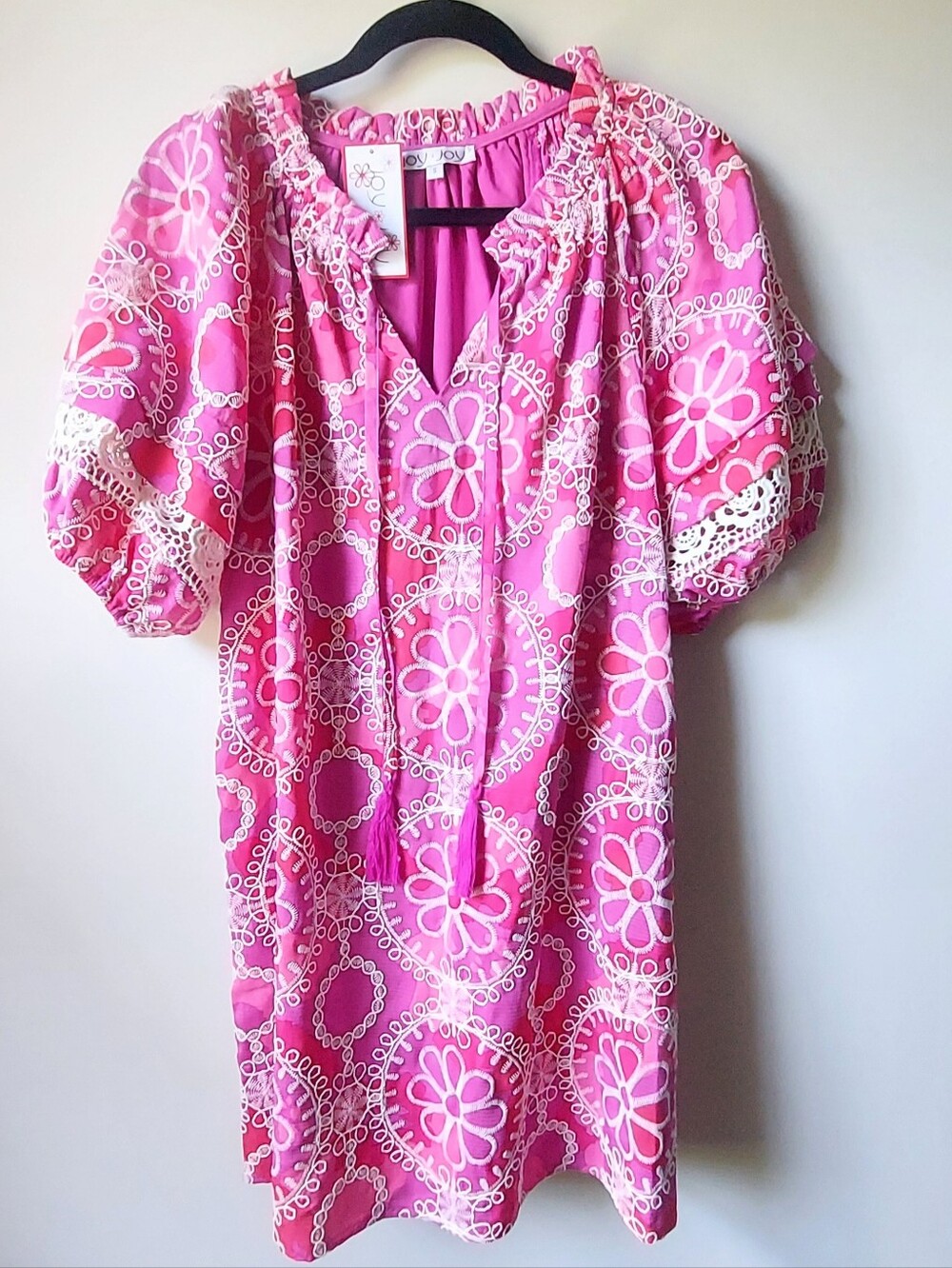 JOY JOY Cosmos Pink Embroidered Dress Small NWT